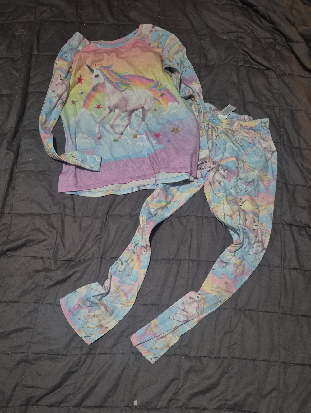 The Children's Place Unicorn Rainbow Pajama Set - Pastel Purple & Blue